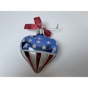 Waterford Patriotic Heart Stars and Stripes Christmas Blown Glass Ornament 2.5"